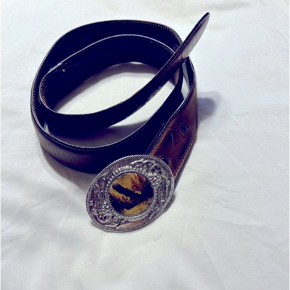 Men’s Silvercreek Classic Brown Leather Belt With Balded Eagle Belt Buckle